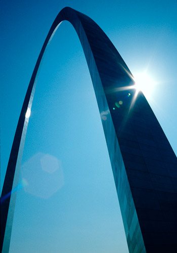 St Louis Arch up view with sun burst